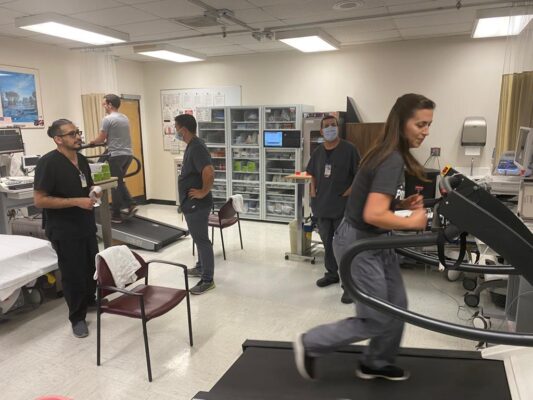 Cardiology Fellows stepping into their patient's shoes with a stress test!