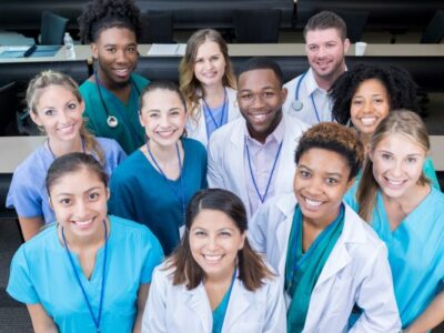 Group of medical students smile for camera