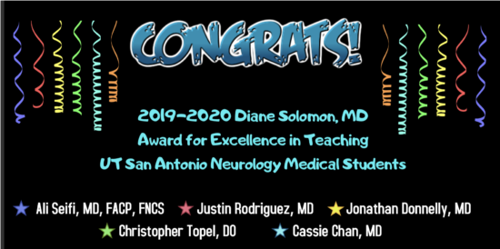 2019-2020  Award for Excellence in neurology teaching award banner image
