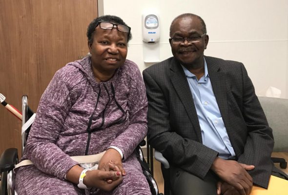 Patient Agnes Mensah smiling during a clinic visit.
