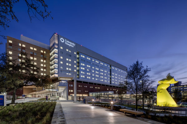 Outside view of University Hospital.