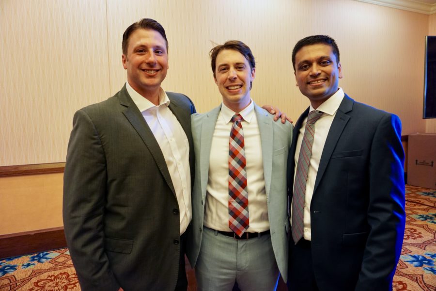 Drs. Grant Booher,, Ian McDougall, and Vaibhav Patel pose for their group graduation photo.