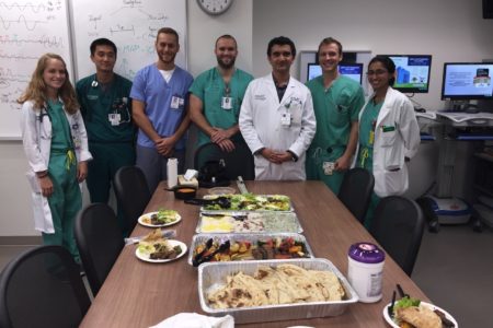 Department of Neurosurgery students and faculty having lunch