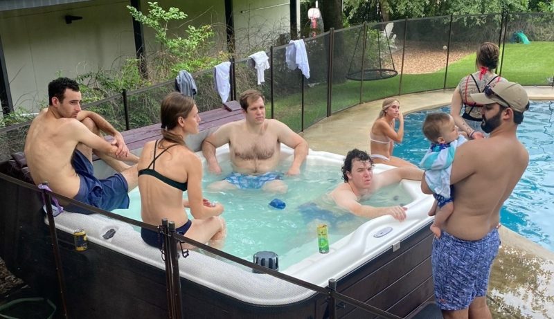 Team members at a pool party.