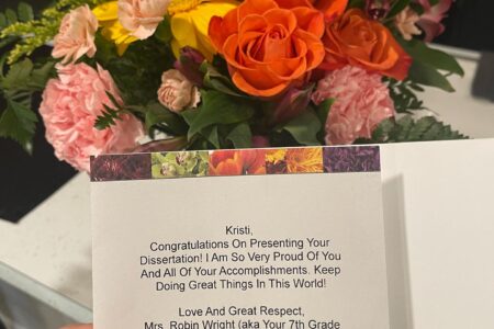 Image of flowers for Kristi Dietert sent from her science teacher.