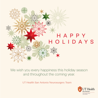 Graphic image of abstract snowflake-like shapes wishing happy holidays.