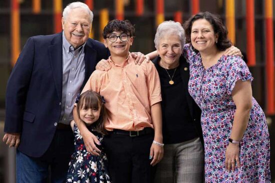 Julian and his family outside the ALTC ground of UT Health San Antonio