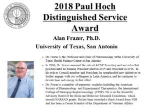 2018 Paul Hoch Distinguished Service Award. Alan Frazer, Ph.D.