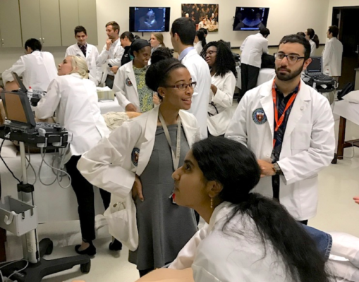 medical students learning at the Center for Clinical Ultrasound